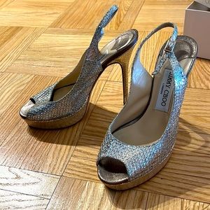 Jimmy Choo silver/champagne stiletto peep toe size 36 (6)